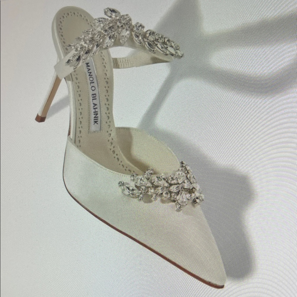 Manolo Blahnik White Heels with Silver Embellishments